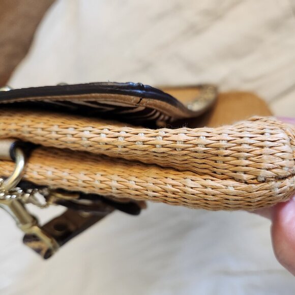 Coach Straw Python Clutch tan and Brown With Zebra liner Clear hang tag - Picture 4 of 11